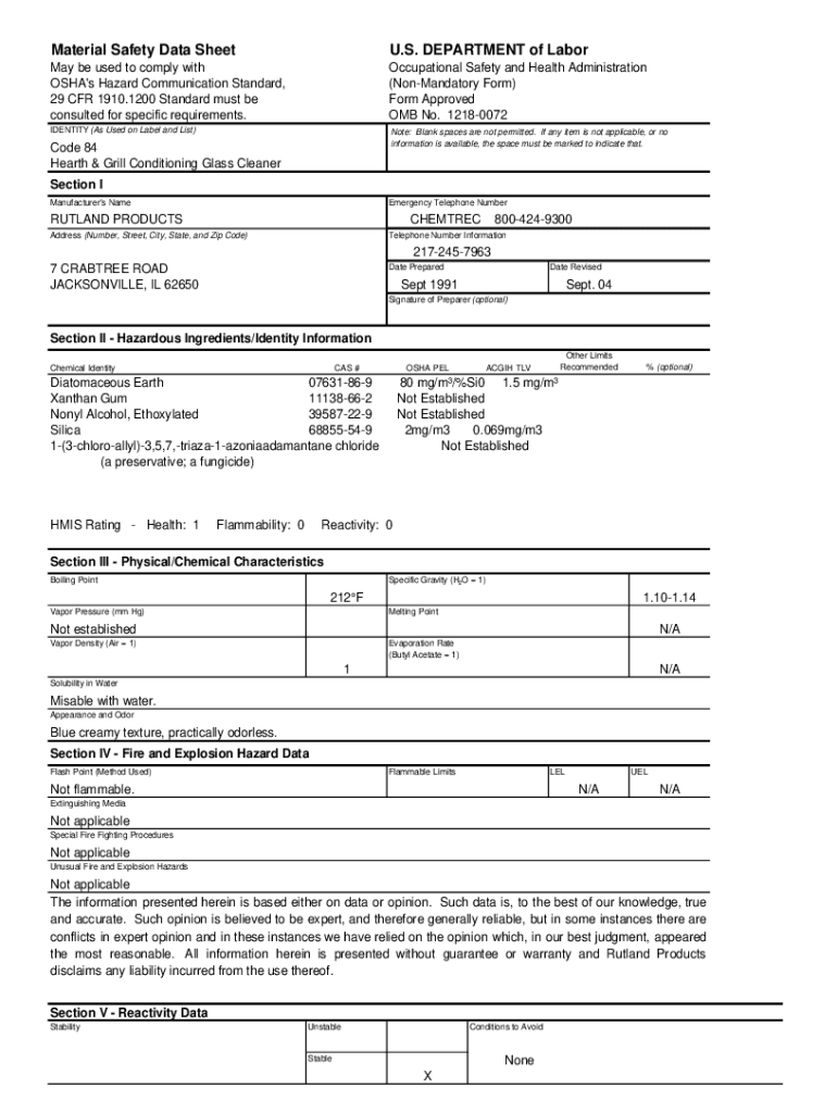 Fillable Online Hazard Communication Standard Safety Data