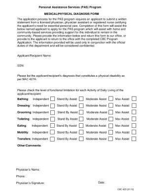 CBC-423 Physician's Diagnosis Form
