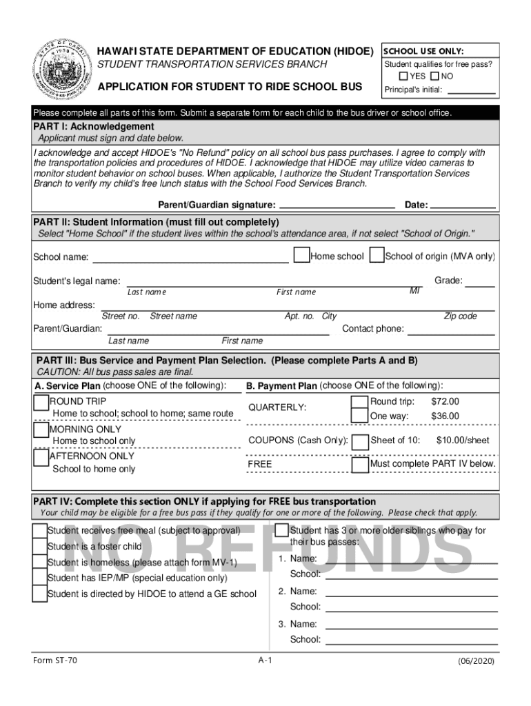 Fillable Online HIDOE launches new online student bus pass Hawaii