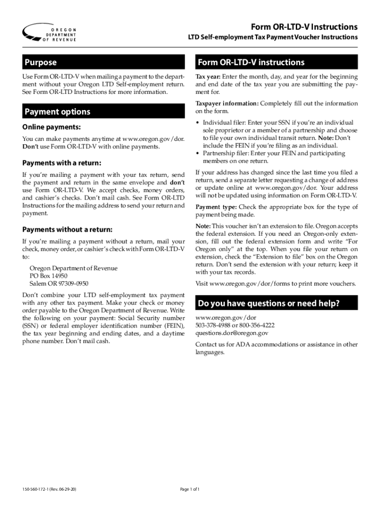 Fillable Online Form ORLTDV, LTD Selfemployment Tax Payment Voucher