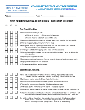 First rough and second rough plumbing Inspection Checklist