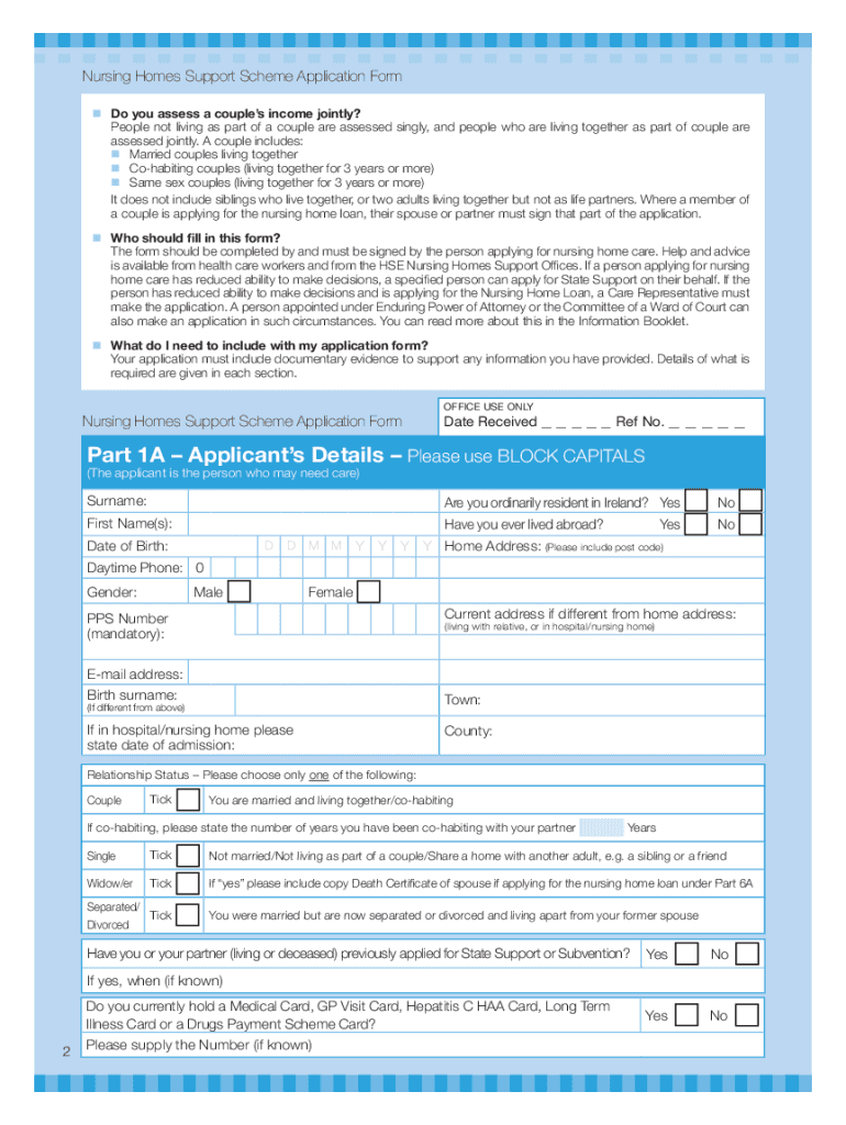 Fillable Online Nursing Home Support Scheme Application Form. The ...