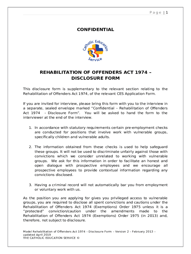 confidential rehabilitation of offenders act 1974 disclosure