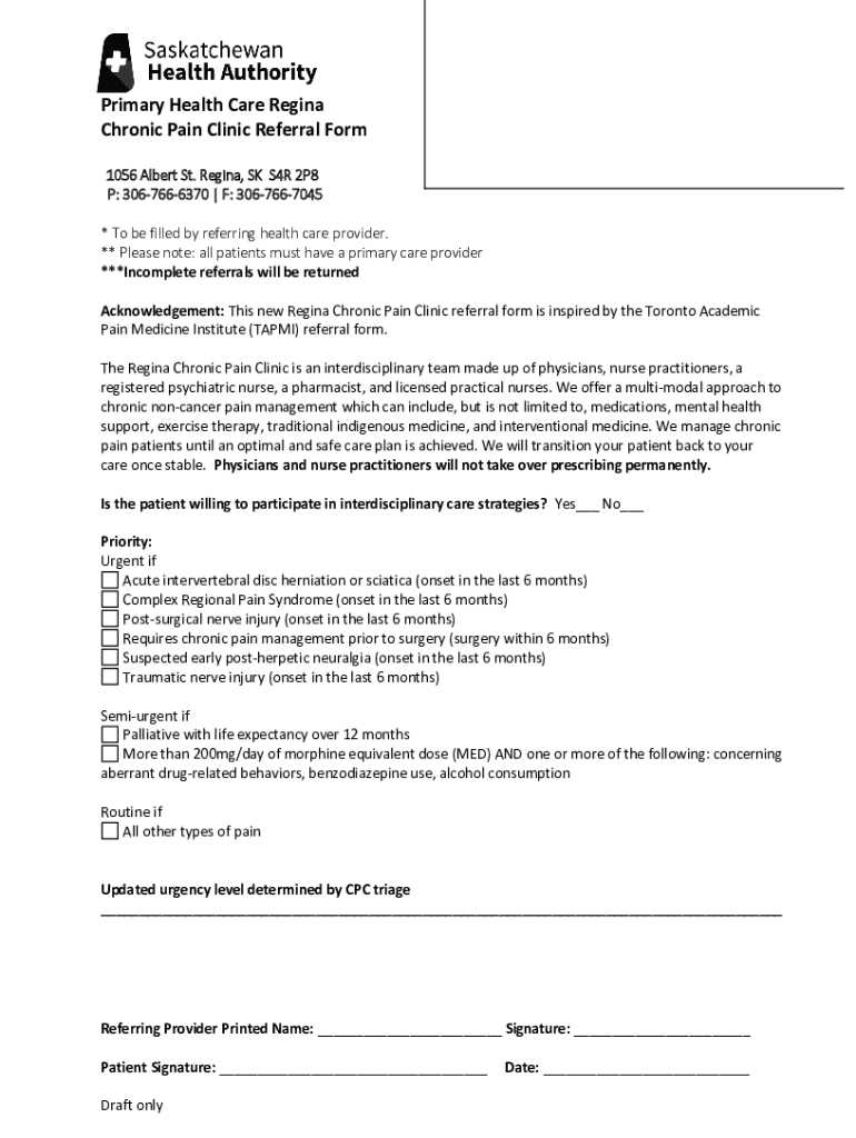 Pain Clinic Regina Albert St Fill Online, Printable, Fillable, Blank pdfFiller