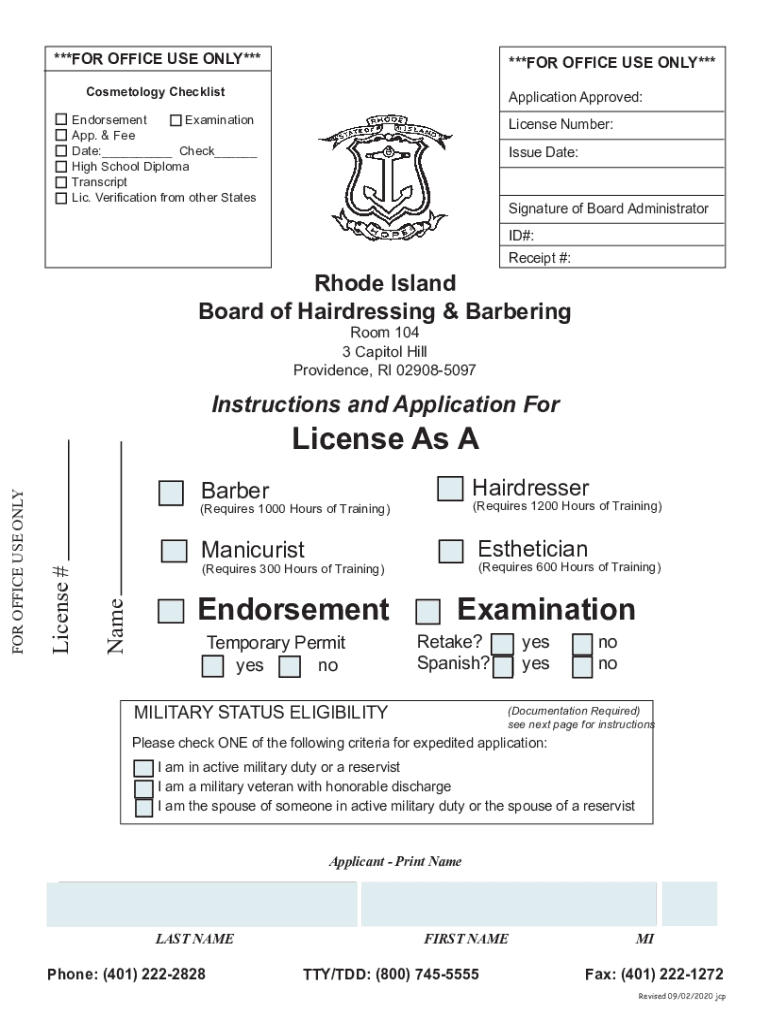 Rhode Island Cosmetology License Application - Renewal Preview on Page 1