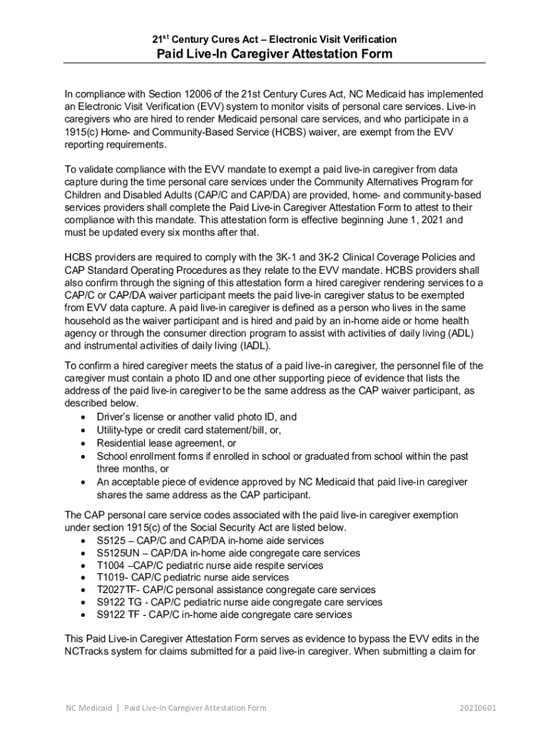 Fillable Online Paid LiveIn Caregiver Attestation Form Fax Email Print