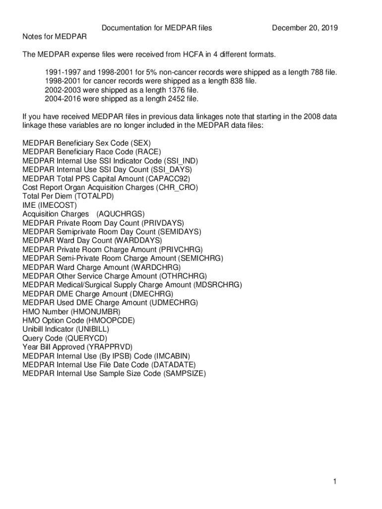 Fillable Online CMS Medicare Provider Analysis and Review (MedPAR) File