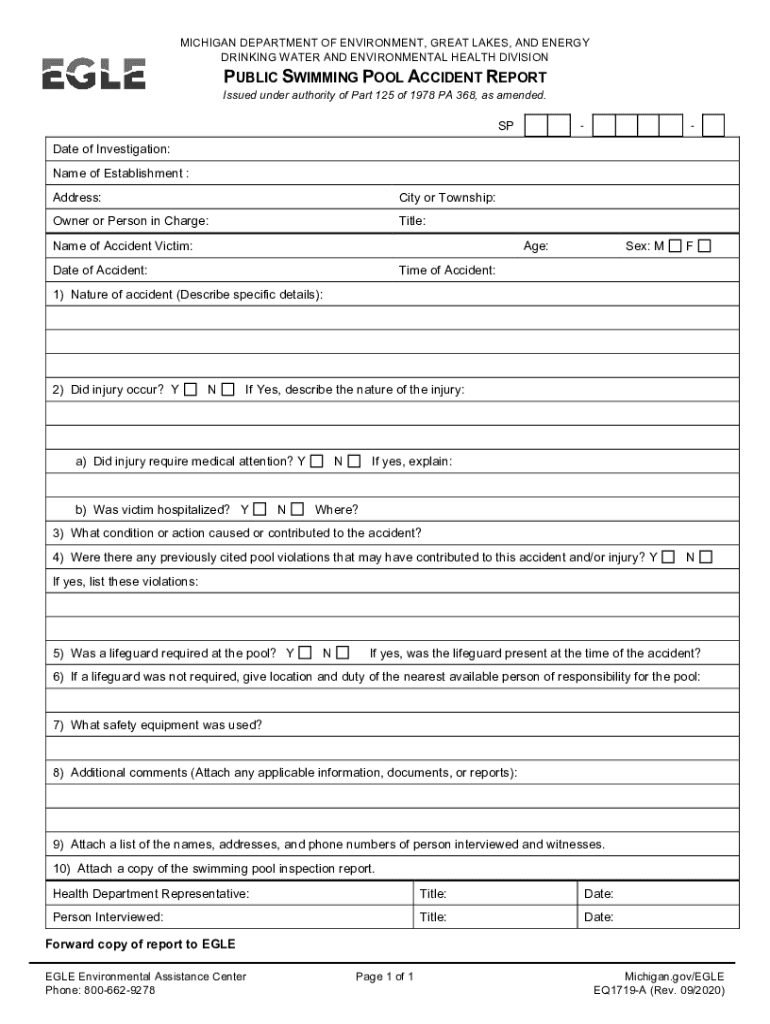 EQP1719-A Public Swimming Pool Accident Report Public Swimming Pool Accident Report Preview on Page 1