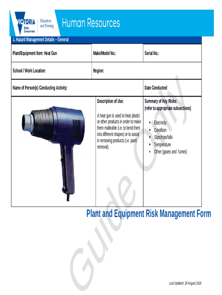 Plant and Equipment Risk Management Heat Gun Doc Template pdfFiller