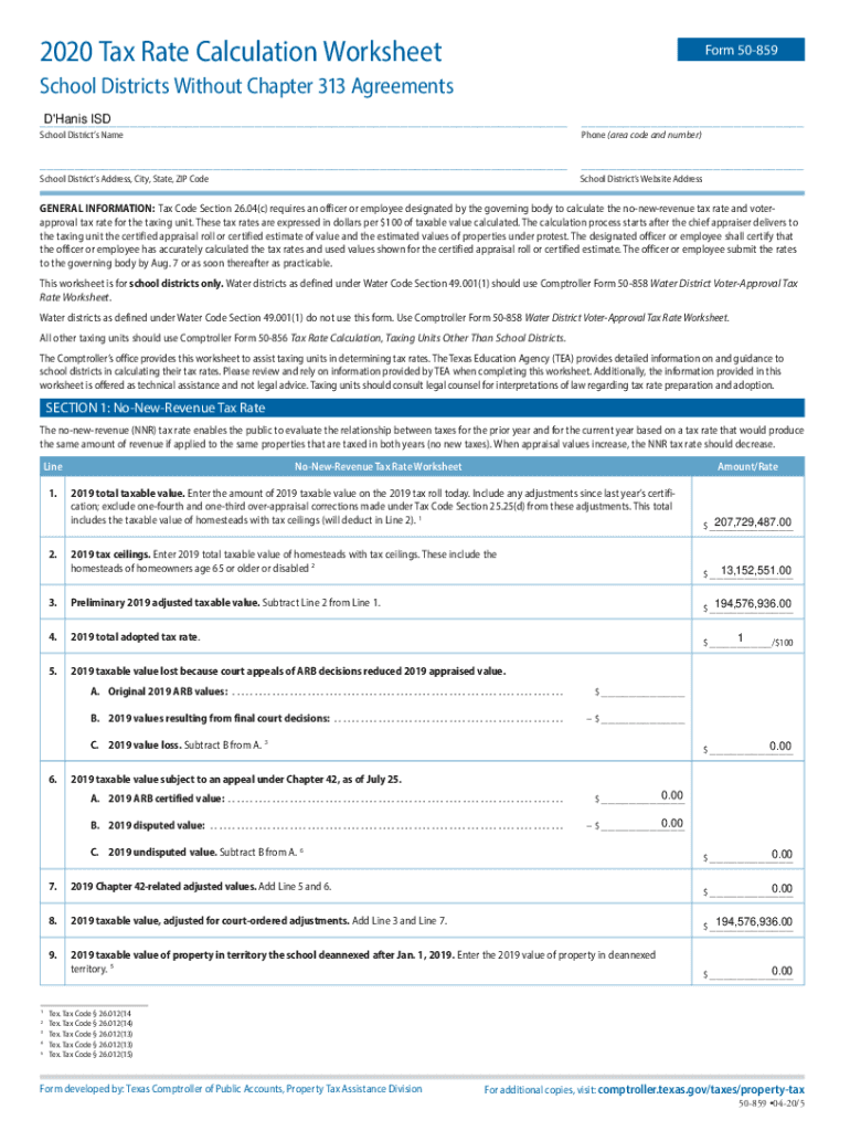 Fillable Online 50859 2018 Sample Tax Rate Calculation Worksheet, School Fax Email Print