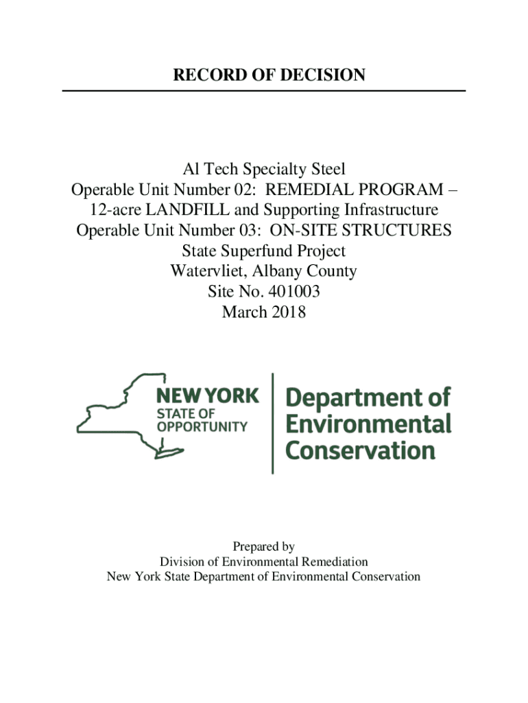 Fillable Online RECORD OF DECISION Al Tech Specialty Steel 12acre LANDFILL Fax Email Print