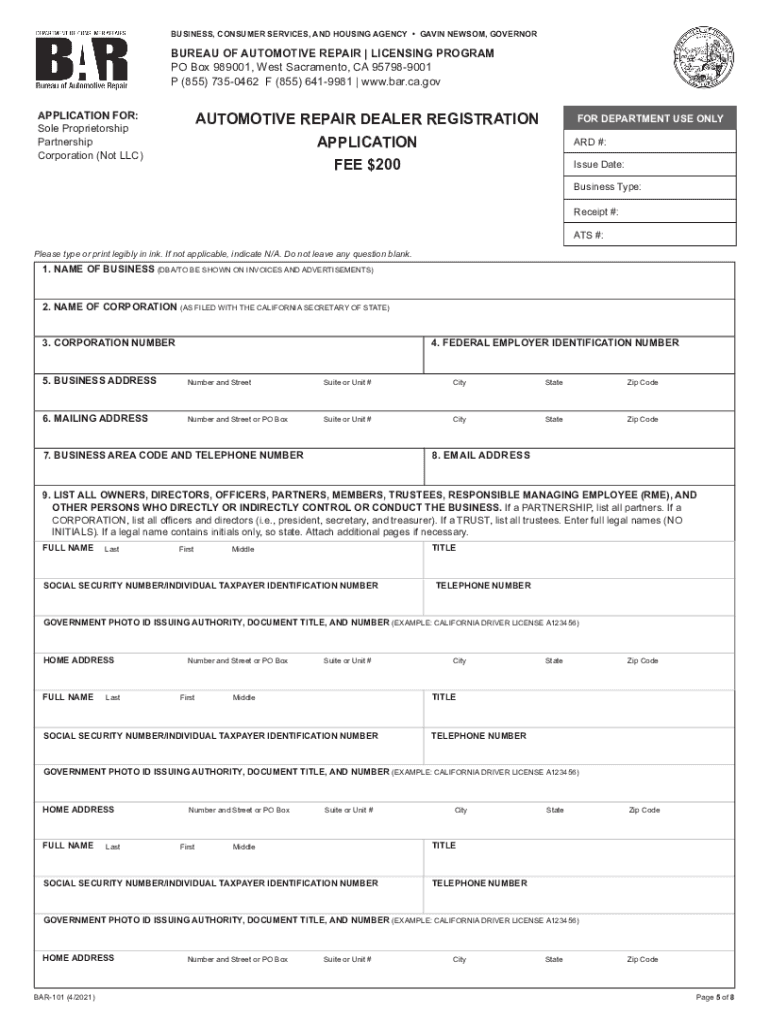 automotive repair dealer registration application Preview on Page 1