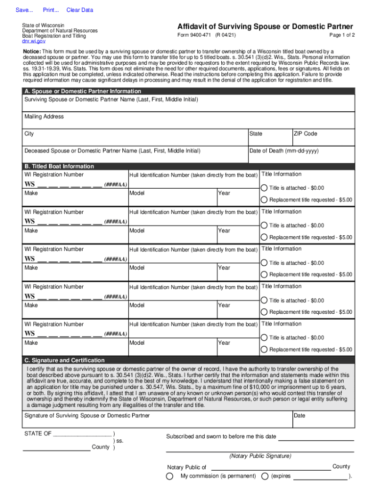 Form 9400-471 Affidavit of Surviving Spouse and Domestic Partner Preview on Page 1