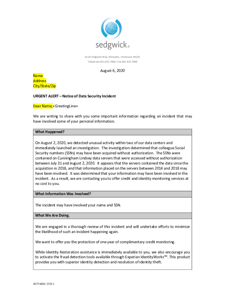 Fillable Online Sedgwick Claims Management Services, Inc. Company