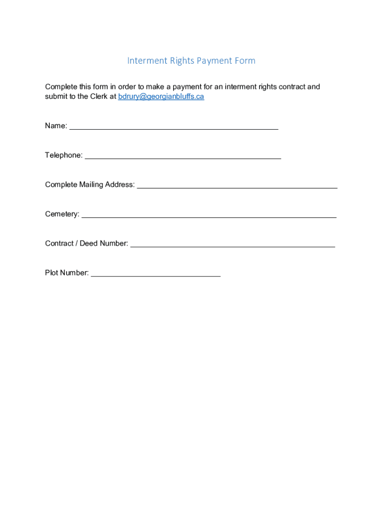 Fillable Online Interment Rights Payment Form - Georgian Bluffs Fax ...