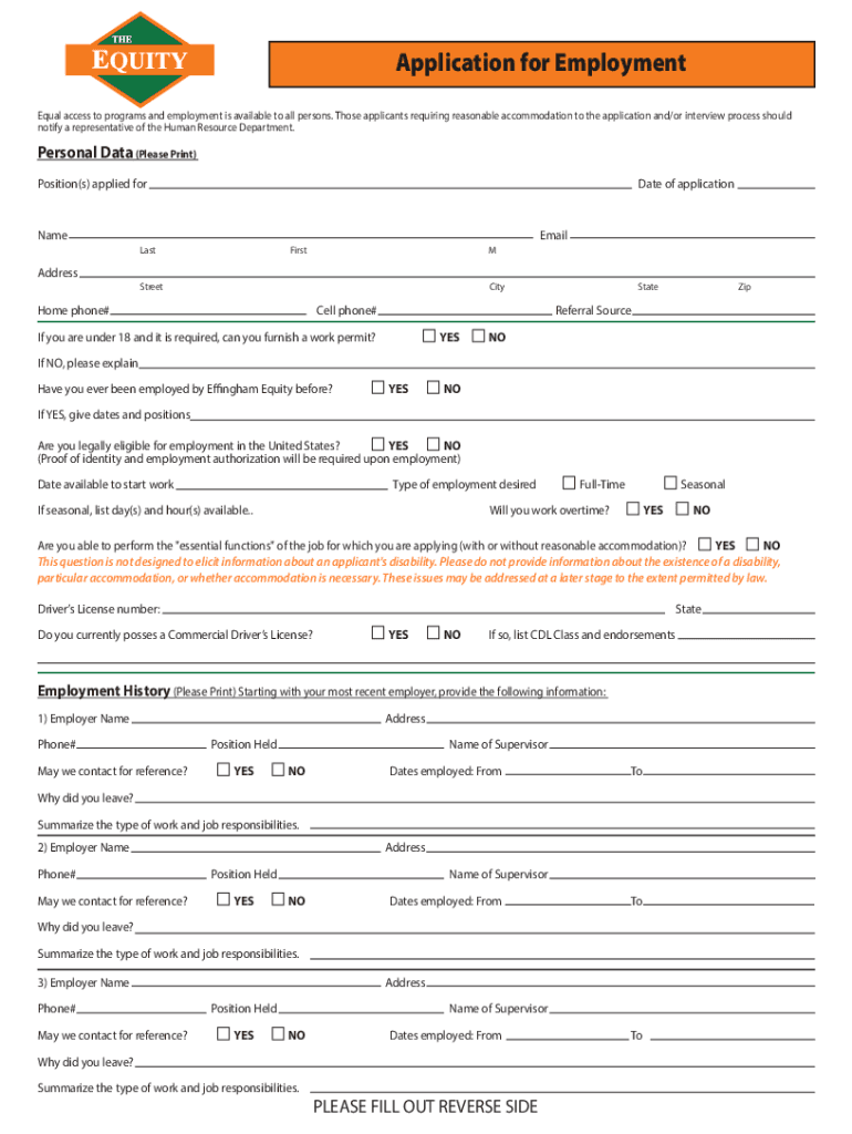 Fillable Online Application for Employment Town of Merrillville, IN