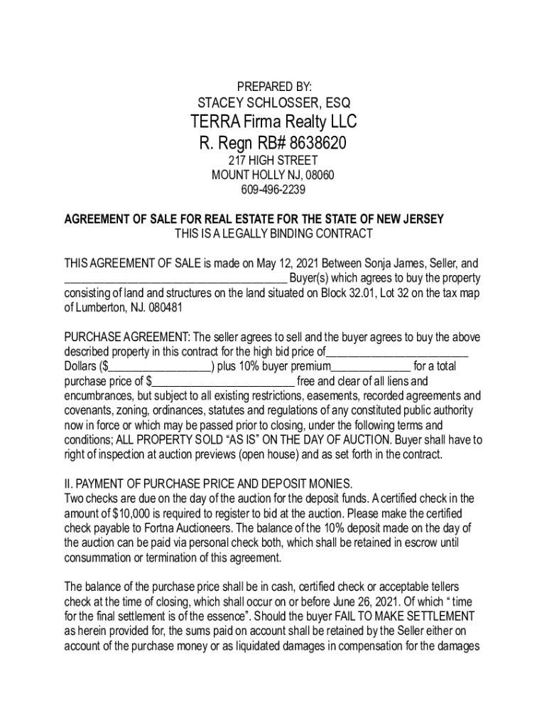 Fillable Online NJ Agreement of Sale Fax Email Print - pdfFiller