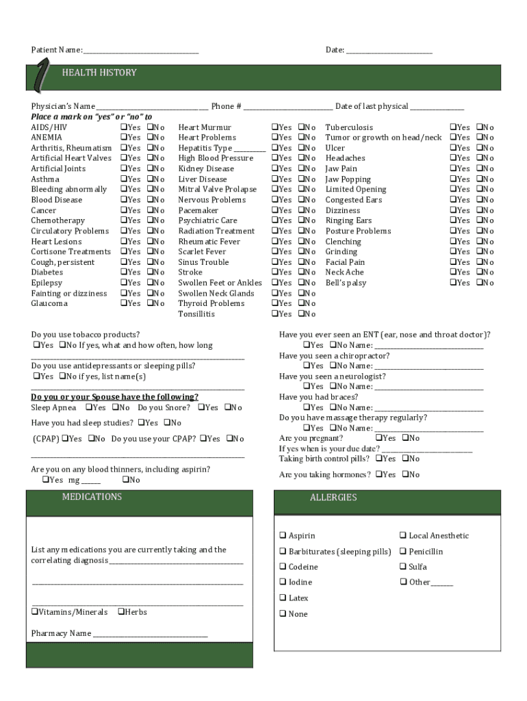 Fillable Online Patient Health History Hudec Dental Fax Email Print