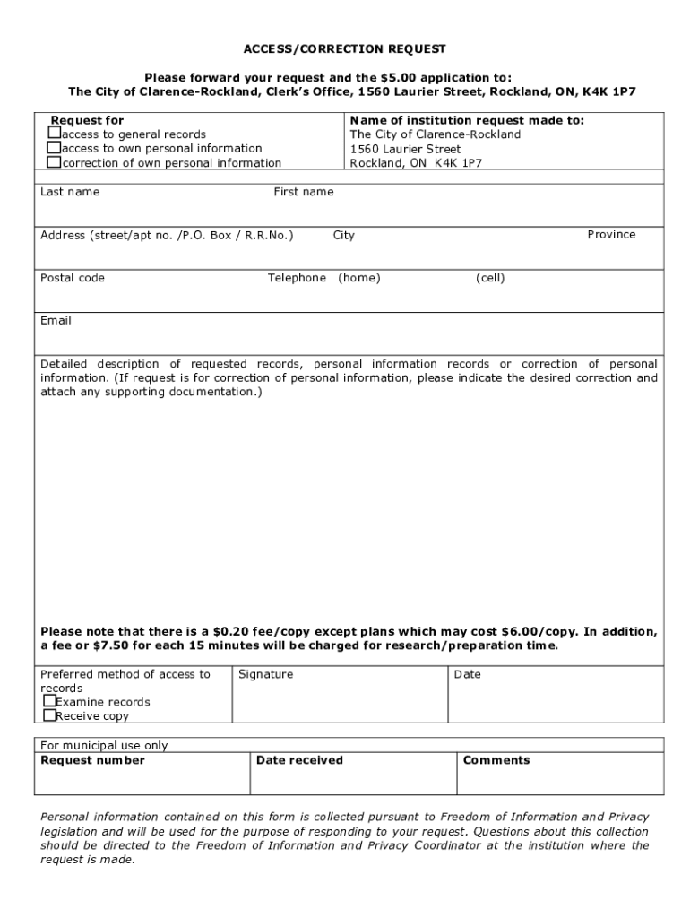 Fillable Online ACCESS/CORRECTION REQUEST The City of ClarenceRockland