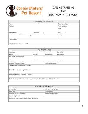 Fillable Online CANINE TRAINING AND BEHAVIOR INTAKE FORM Fax Email ...