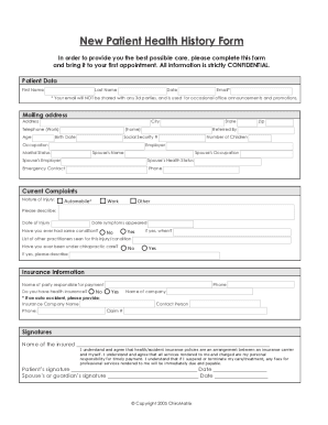New Patient Health History Form