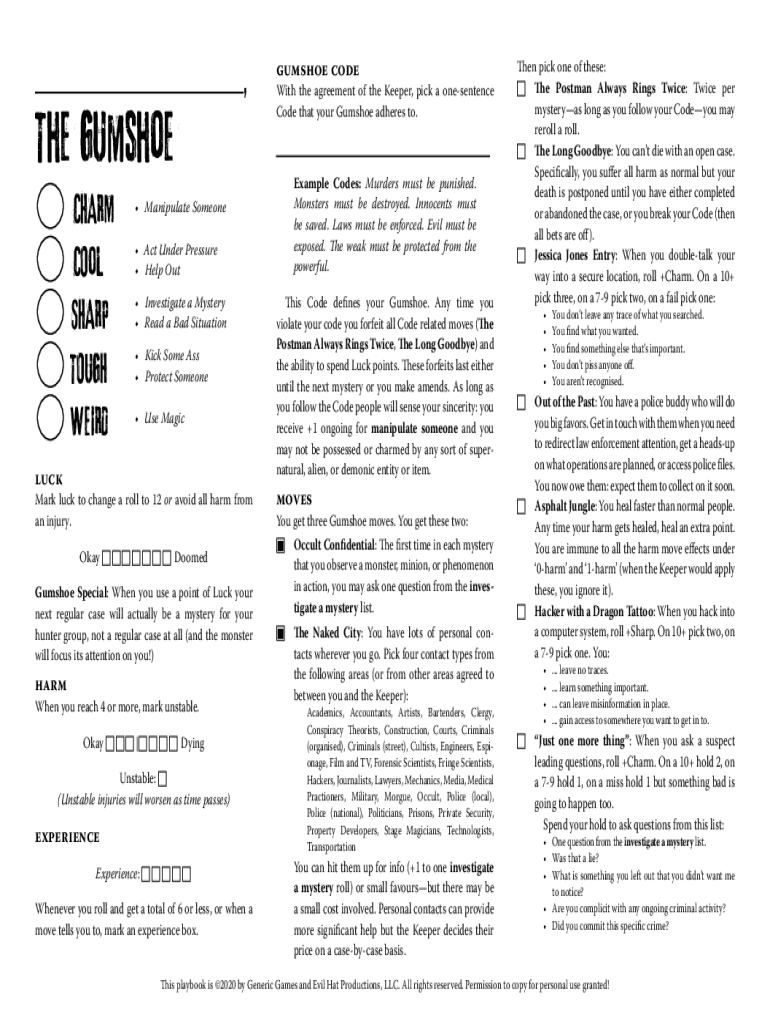 Monster Of The Week Cheat Sheet - Fill Online, Printable, Fillable ...