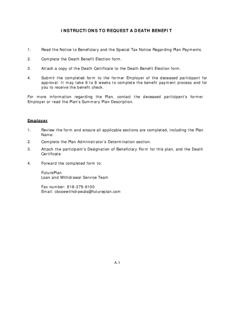 Fillable Online Tax Information Death Benefit Payments Thrift