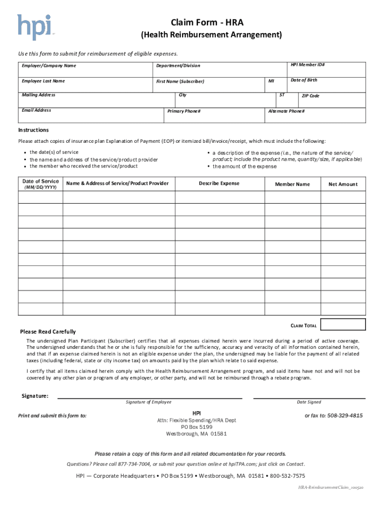 Fillable Online REIMBURSEMENT CLAIM FORM (Please Print Clearly)Medical