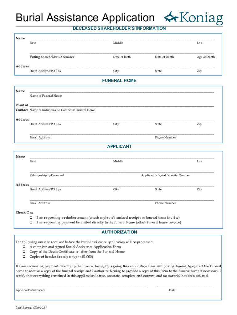 Fillable Online Burial Assistance Maryland Department of Human