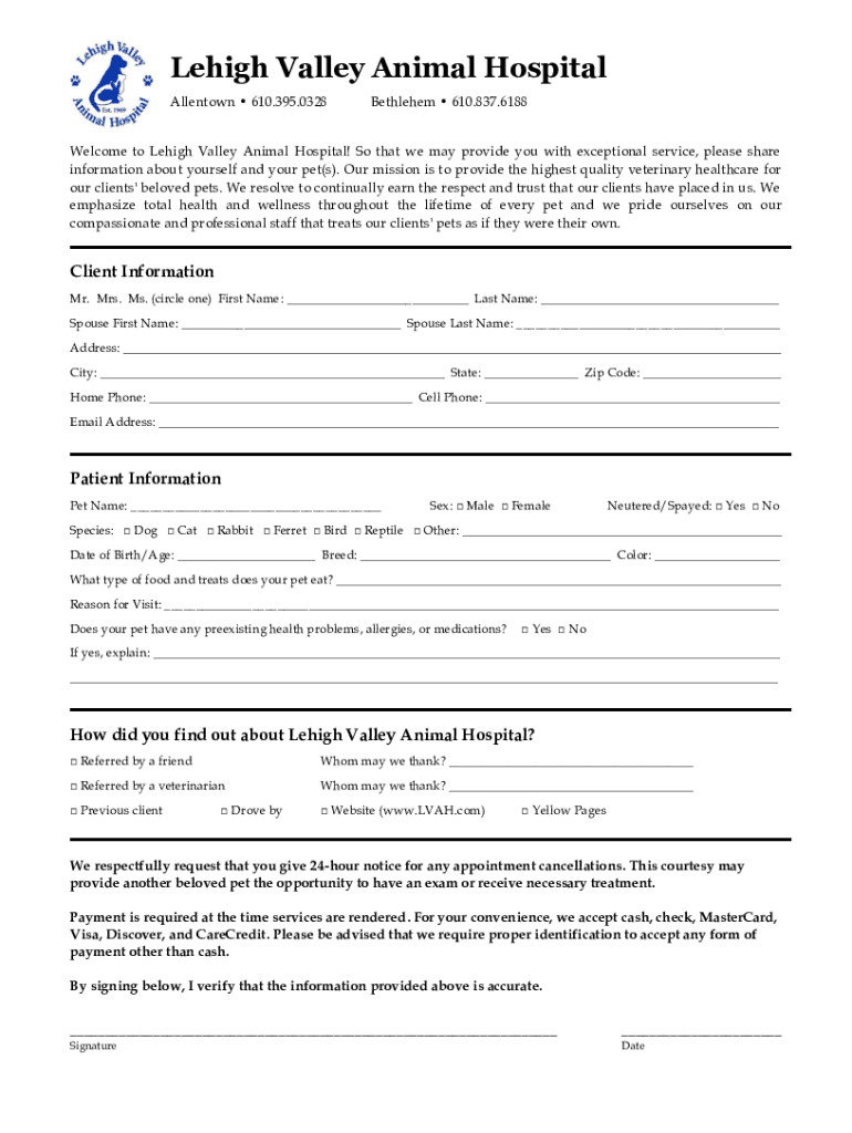 Fillable Online Lehigh Valley Veterinary Dermatology Allentown PA