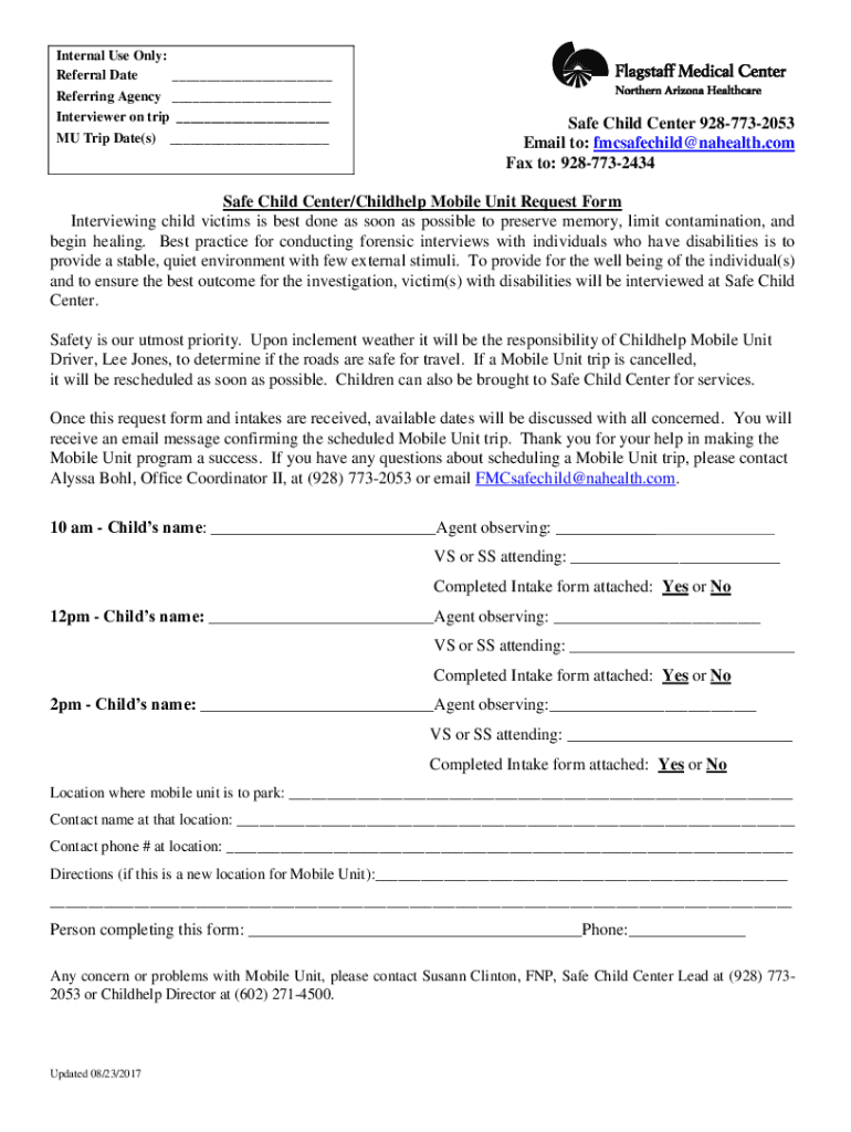 Fillable Online Fillable Online Safe Child Center/Childhelp Mobile Unit