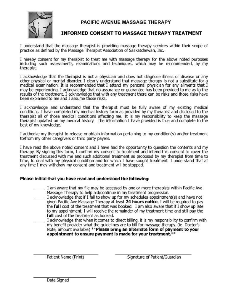 Fillable Online INFORMED CONSENT TO MASSAGE THERAPY TREATMENTMassage