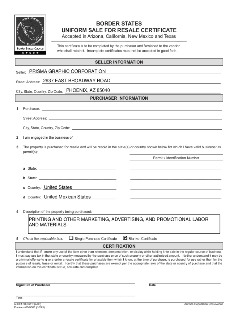 Fillable Online Printable Arizona Sales Tax Exemption