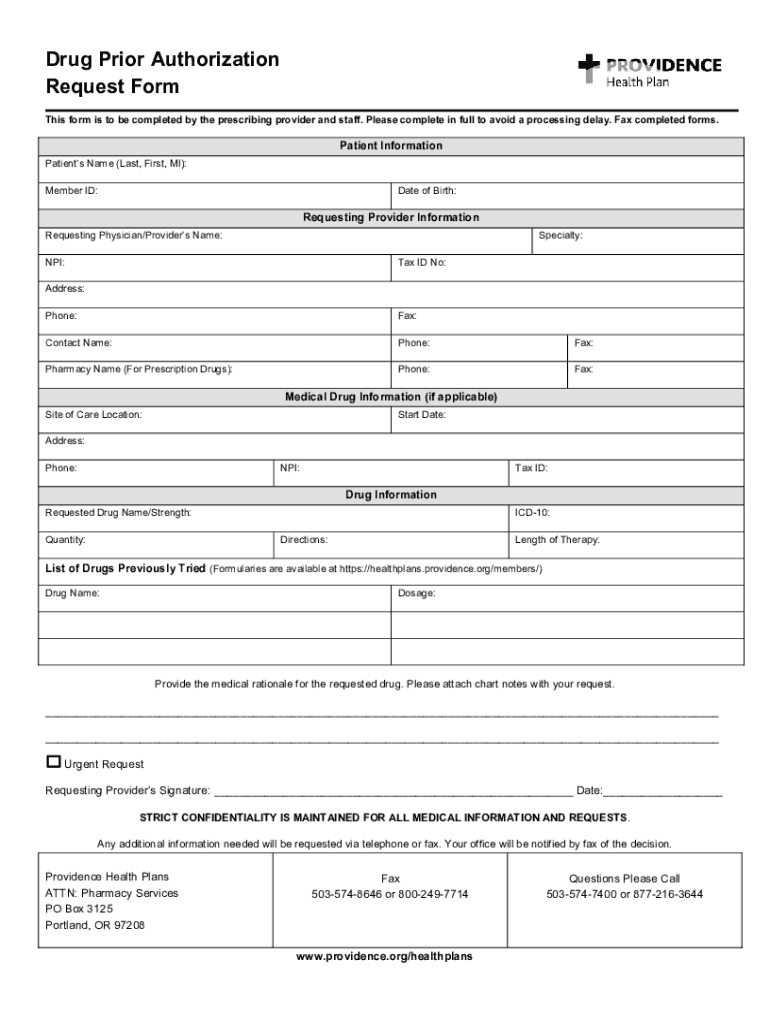 Fillable Online Drug Prior Authorization Request Form - providence.org ...