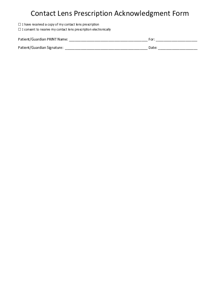Contact Lens Prescription Acknowledgment Form Preview on Page 1