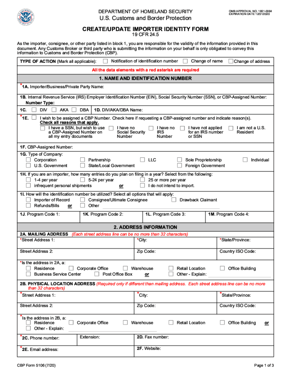 Cbp Form 5106 (03-2019) - An Deringer, Inc