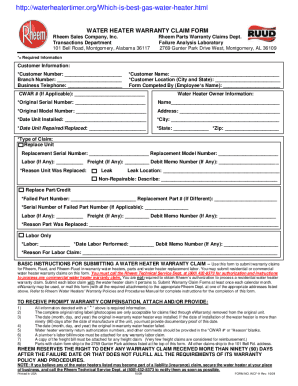 Rheem parts warranty claim form - PDF Free Download