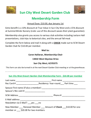 Sun City West Desert Garden Club Membership Form