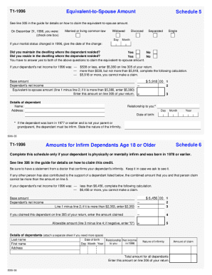 5006-S5 Schedule 5-6 - T1 General 1996 - Equivalent-to-Spouse Amount - Amount for Infirm Dependants Age 18 or Older - Northwest Territories