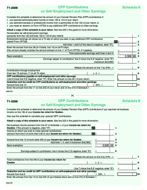 5000-s8-5005-s8 Schedule 8, CPP or QPP Contributions on Self-Employment and Other Earnings - Non-Resident and Deemed Residents of Canada 2009
