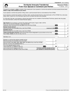 5012-S2 T1 General 2012 - Schedule NT(S2) - Territorial Amounts Transferred from Your Spouse or Common-Law Partner - Northwest Territories