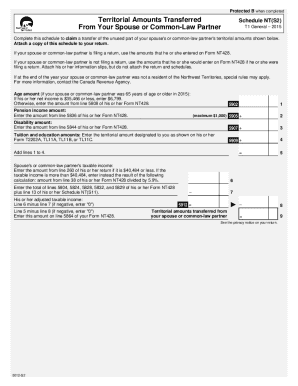 5012-S2 T1 General 2015 - Schedule NT(S2) - Territorial Amounts Transferred from Your Spouse or Common-Law Partner - Northwest Territories