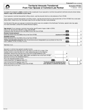 5012-S2 T1 General 2016 - Schedule NT(S2) - Territorial Amounts Transferred from Your Spouse or Common-Law Partner - Northwest Territories