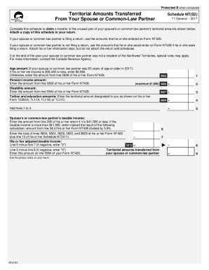 5012-S2 T1 General 2017 - Schedule NT(S2) - Territorial Amounts Transferred from Your Spouse or Common-Law Partner - Northwest Territories