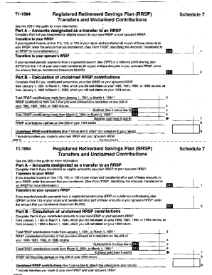 5004-S7 Schedule 7 - New Brunswick - T1 General 1994 - Registered retirement savings plan (RRSP) Transfers and unclaimed contributions