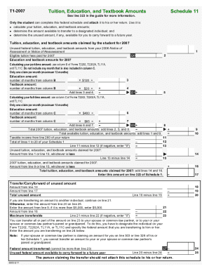 5005-S11 Schedule 11 - Quebec - Tuition, Education, and Textbook Amounts - T1 General 2007 - Non-residents and deemed residents of Canada