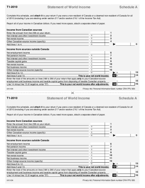 5013-SA T1 General 2010 - Schedule A - Statement of World Income - Non-Residents of Canada - Non-residents and deemed residents of Canada