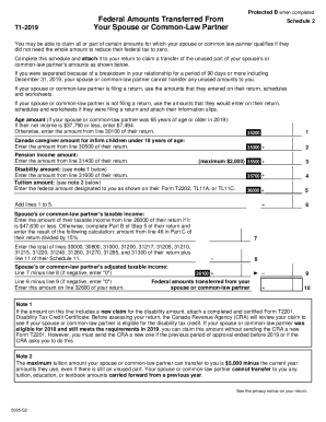 5005-S2 Schedule 2 - Federal Amounts Transferred From Your Spouse or Common-Law Partner (for QC and non-residents only) - Quebec - 2019