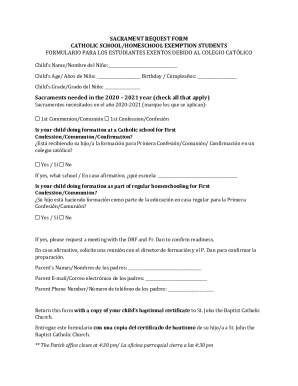 Sacrament Request Form - Catholic School &amp; Homeschool Students