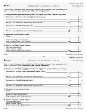 5000-S4 T1 General 2014 - Schedule 4 - Statement of Investment Income - Common to all - Non-residents and deemed residents of Canada